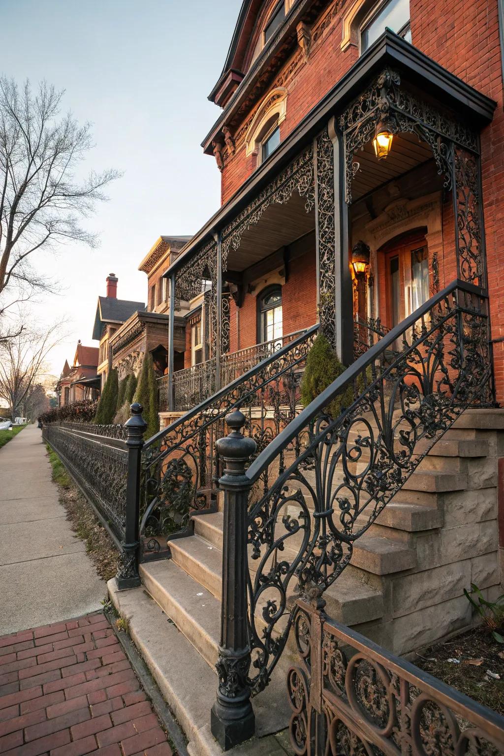Detailed iron railings infuse character and elegance into your entrance.