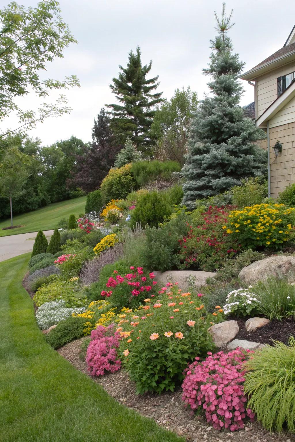 Diverse vegetation results in a vibrant and dynamic berm.