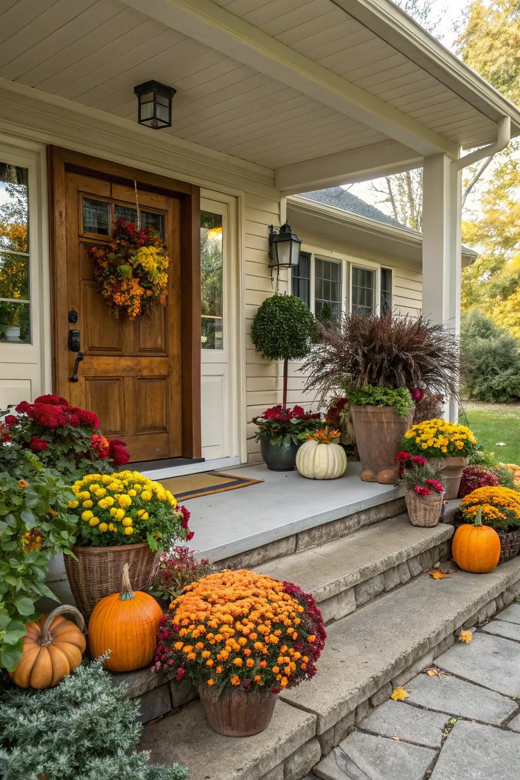 Seasonal porch decor can imbue your entrance with a cozy and inviting feel.