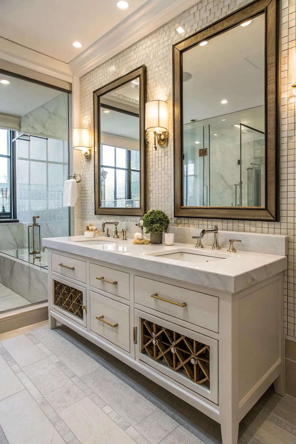 A stylish double vanity blends practicality with aesthetic appeal.