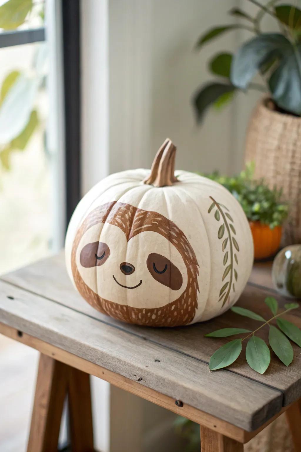 Append a flicker of whimsy to your d&eacute;cor through this enchanting sloth-inspired painted gourd!