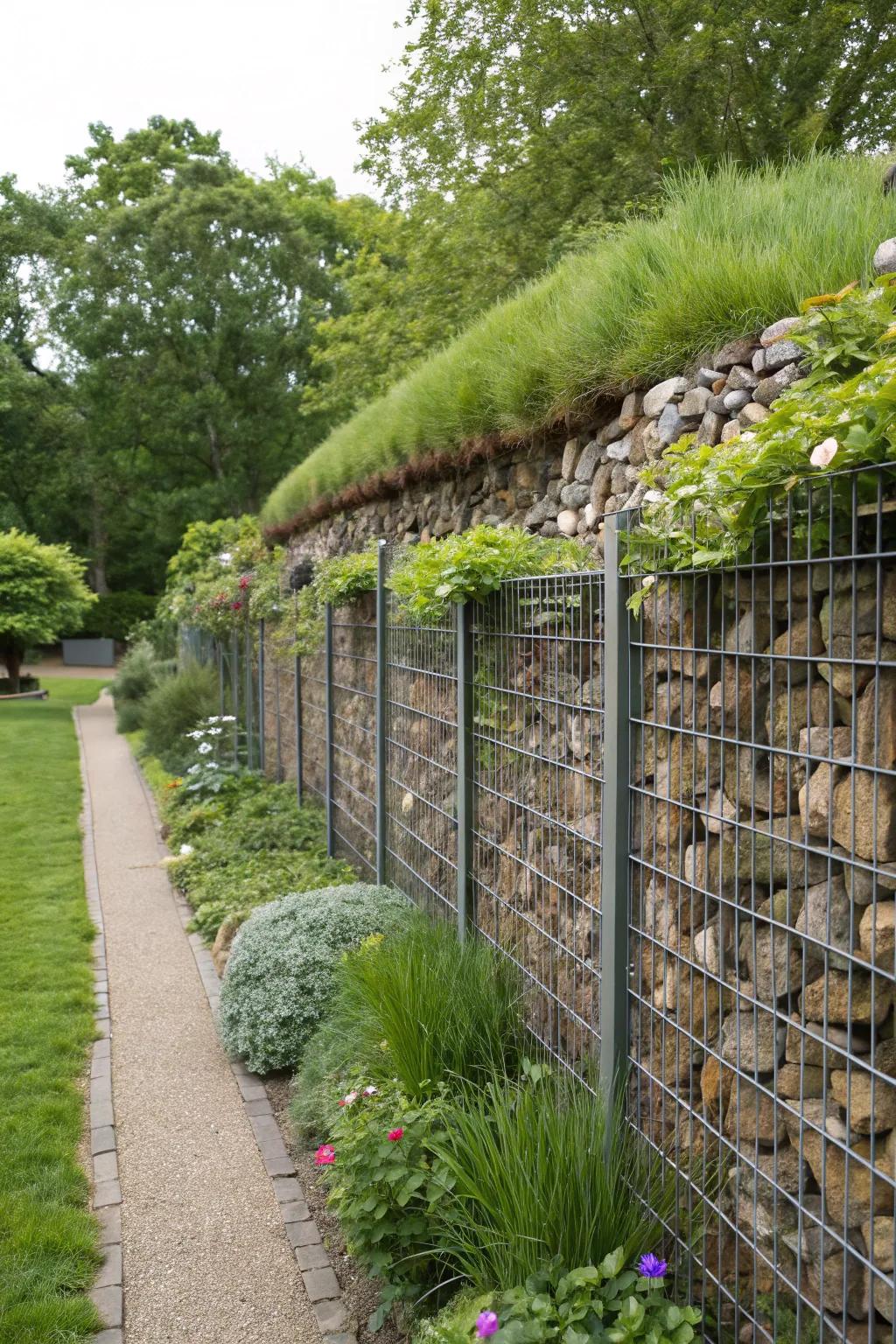 Bring life to your pebble-filled barrier with greenery.
