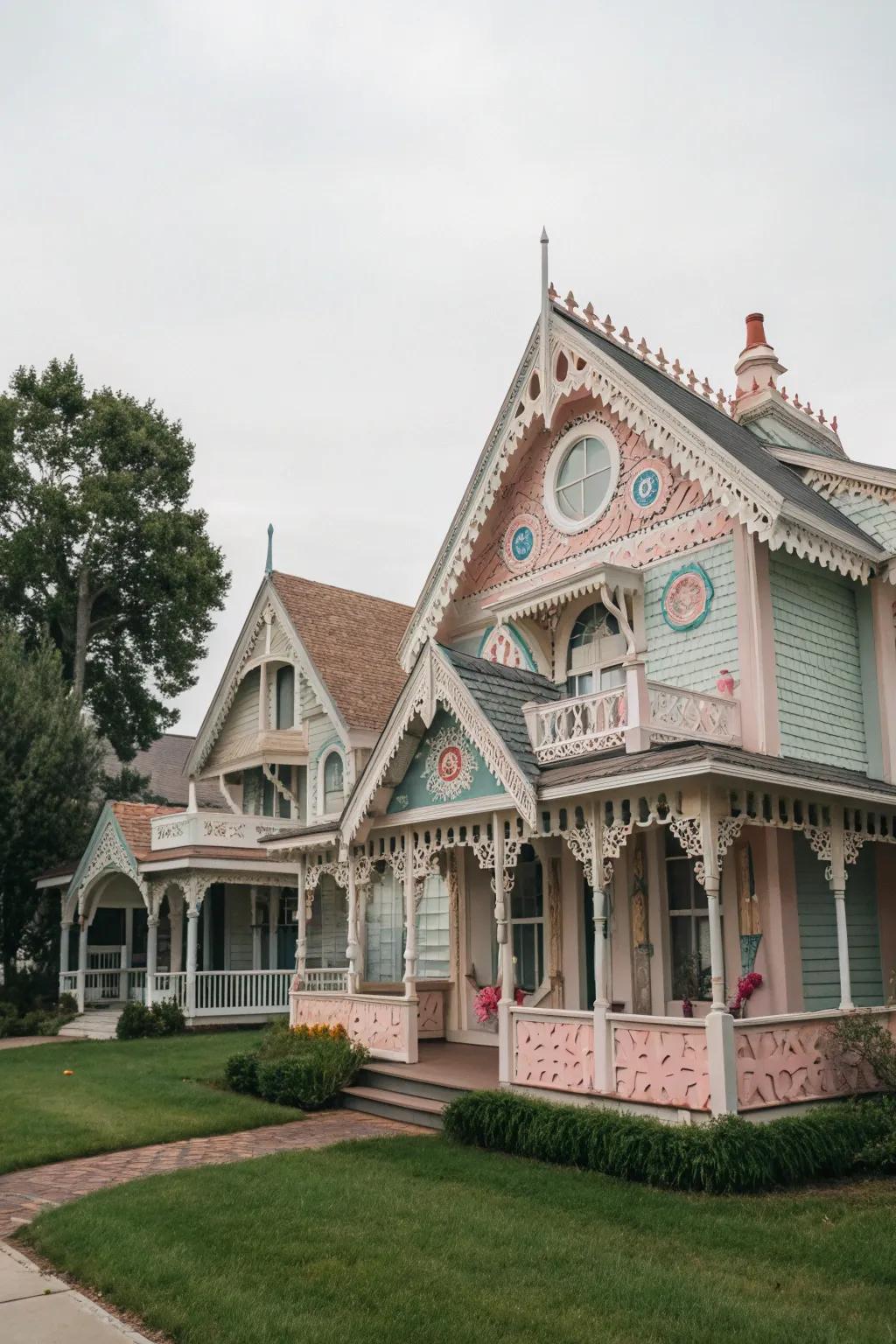 Gingerbread-style gables offer fanciful, detailed touches.