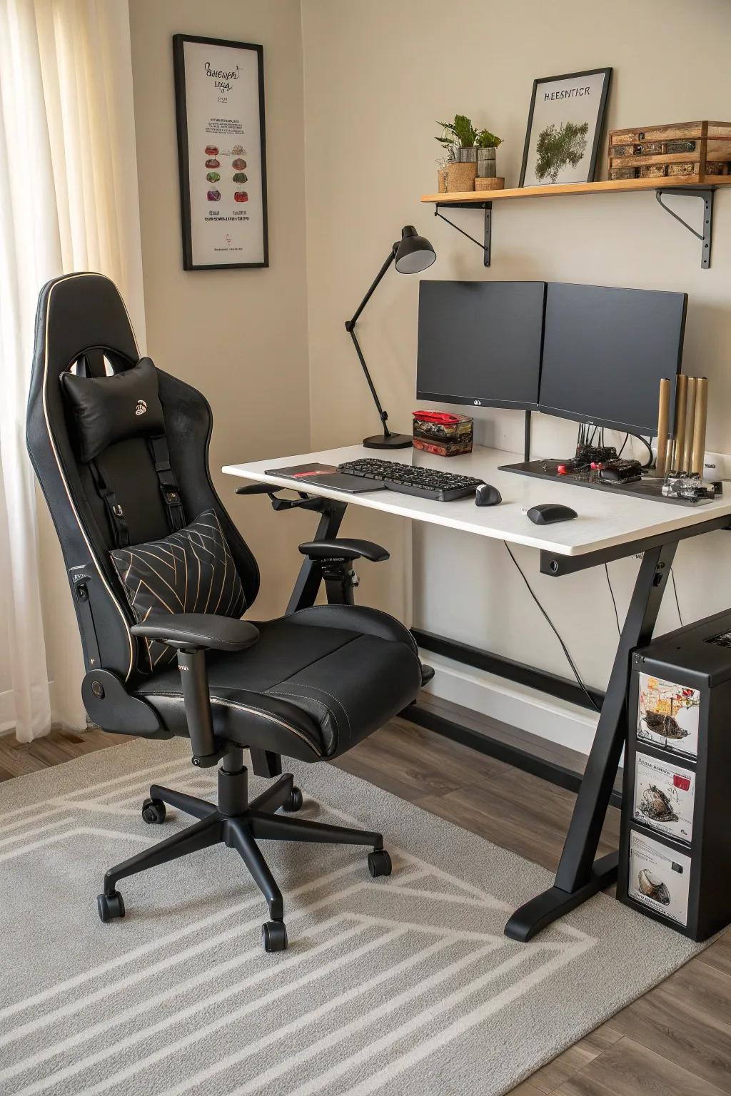 Ergonomic furniture offers essential support for extended gaming.