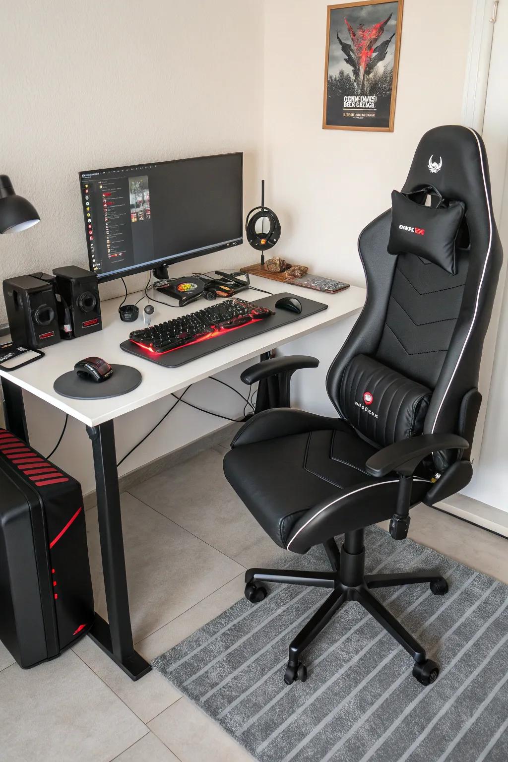 Ergonomic seating for pleasant and lengthy gaming periods.