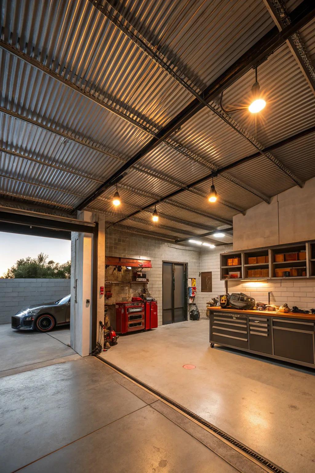 Ribbed metal ceilings provide a tough, edgy urban look.