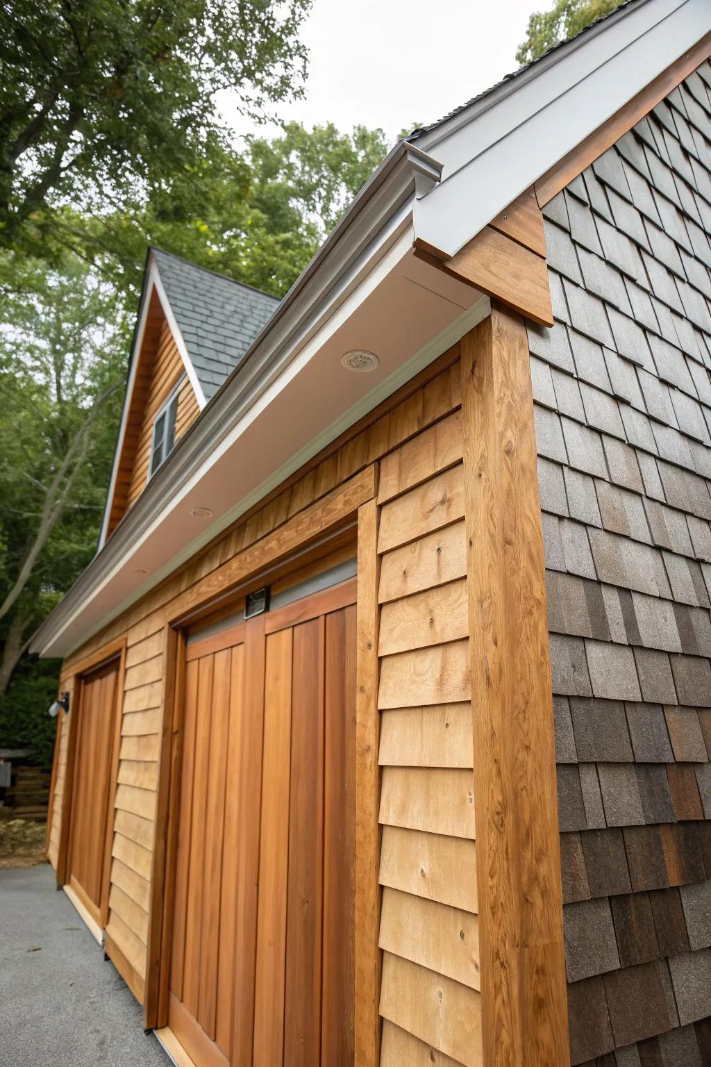 Different wall panel materials create a visually attractive front.