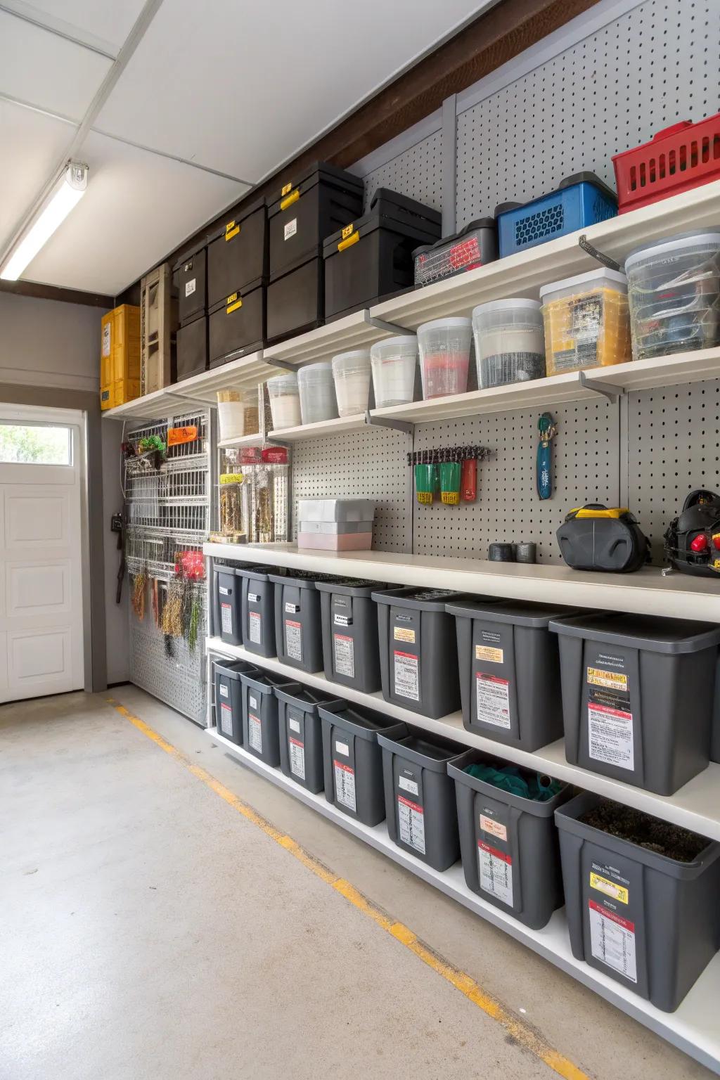 Smart storage solutions keep the garage neat and free of clutter.