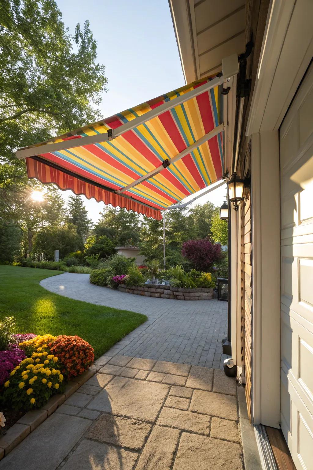 Adaptable retractable fabric shelter in action.