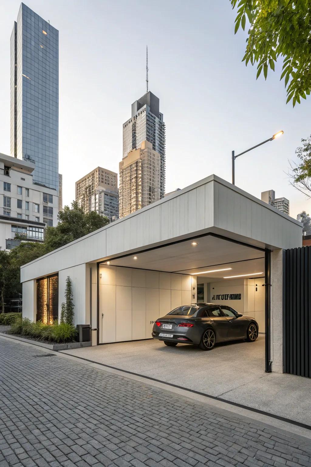 A modern garage featuring minimalist trim for a sleek look.