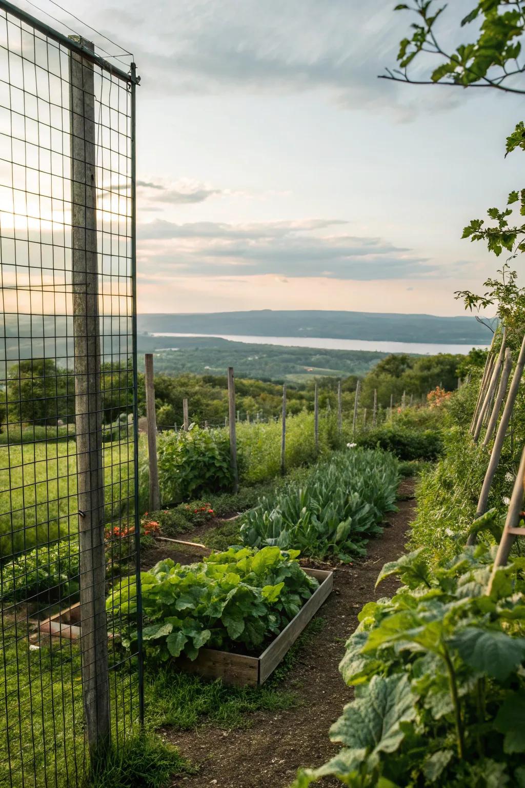 Metal netting surrounds provide defense without blocking lovely views.