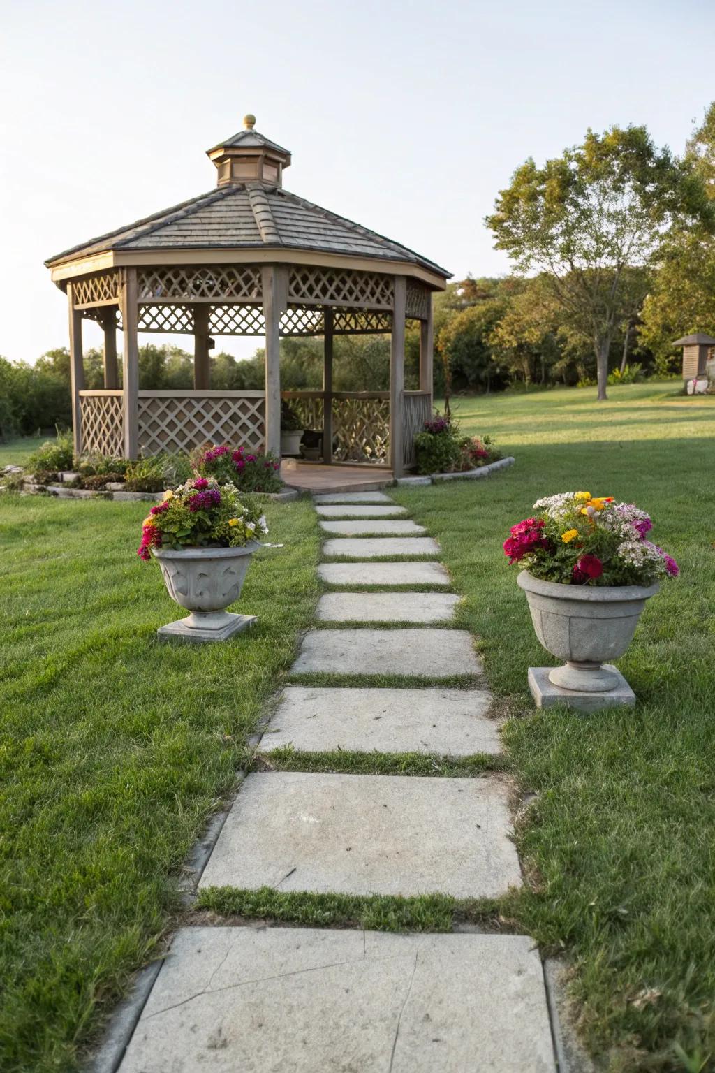 Solid ground pavers provide a stable and fashionable base for your gazebo.