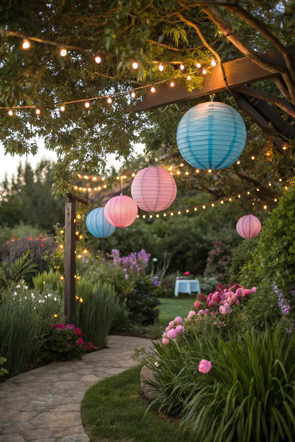 Transform your garden into an enchanting setting for your gender reveal.