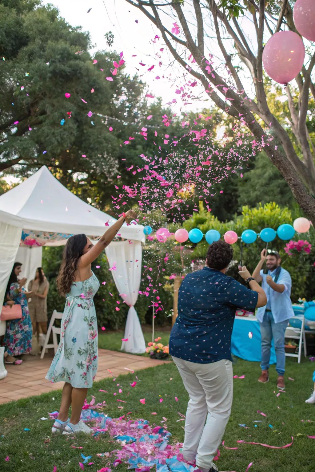 A lively confetti cannon launch that encapsulates the thrill of the occasion.