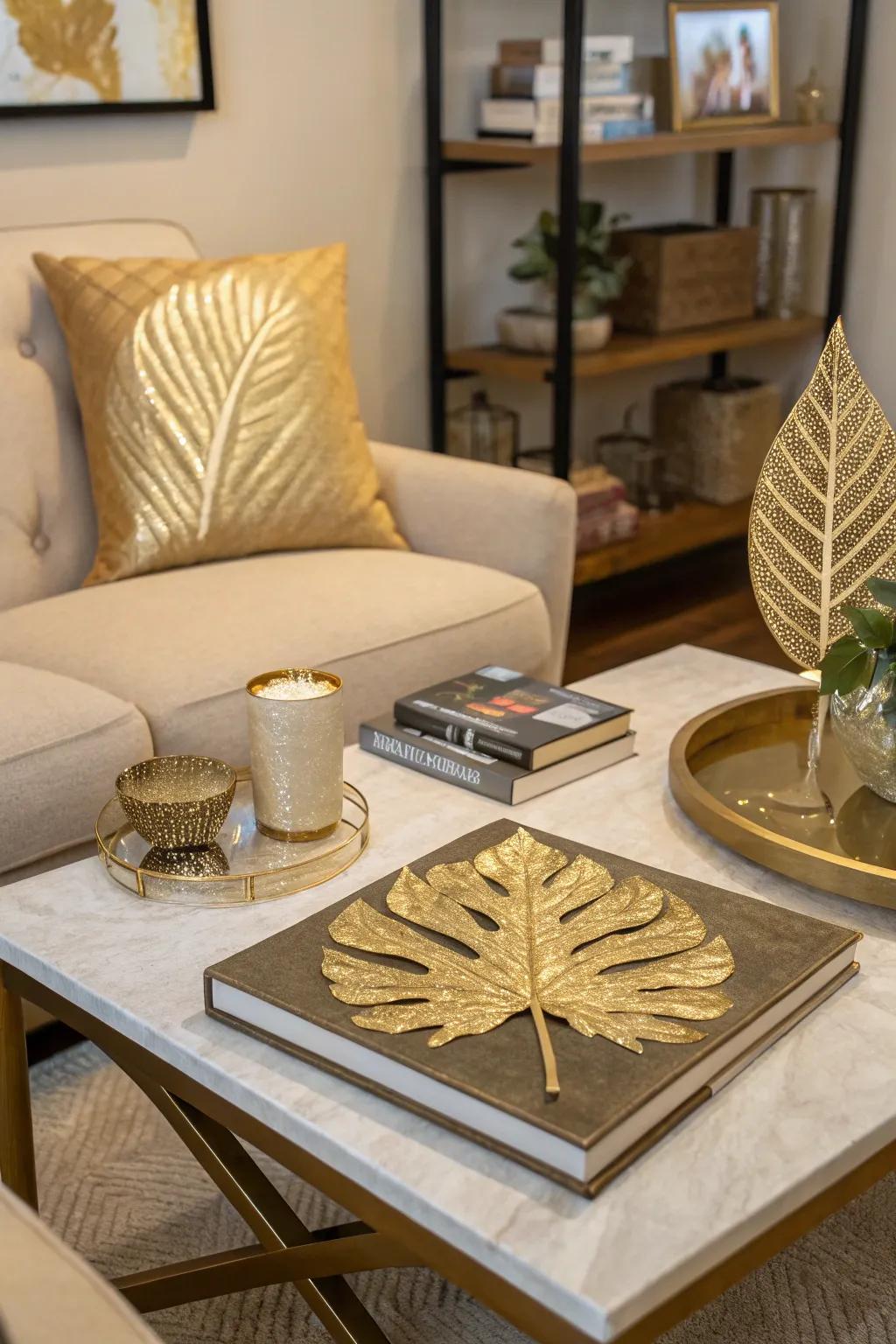 Transform your coffee table into an artistic display with gold leaf.