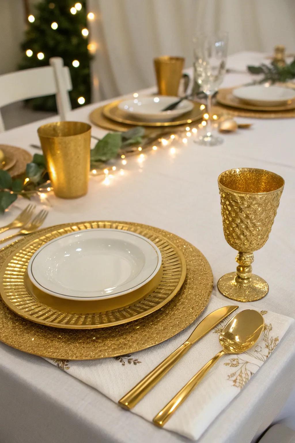 Gold tableware introduces a luxurious dimension to any dining arrangement.