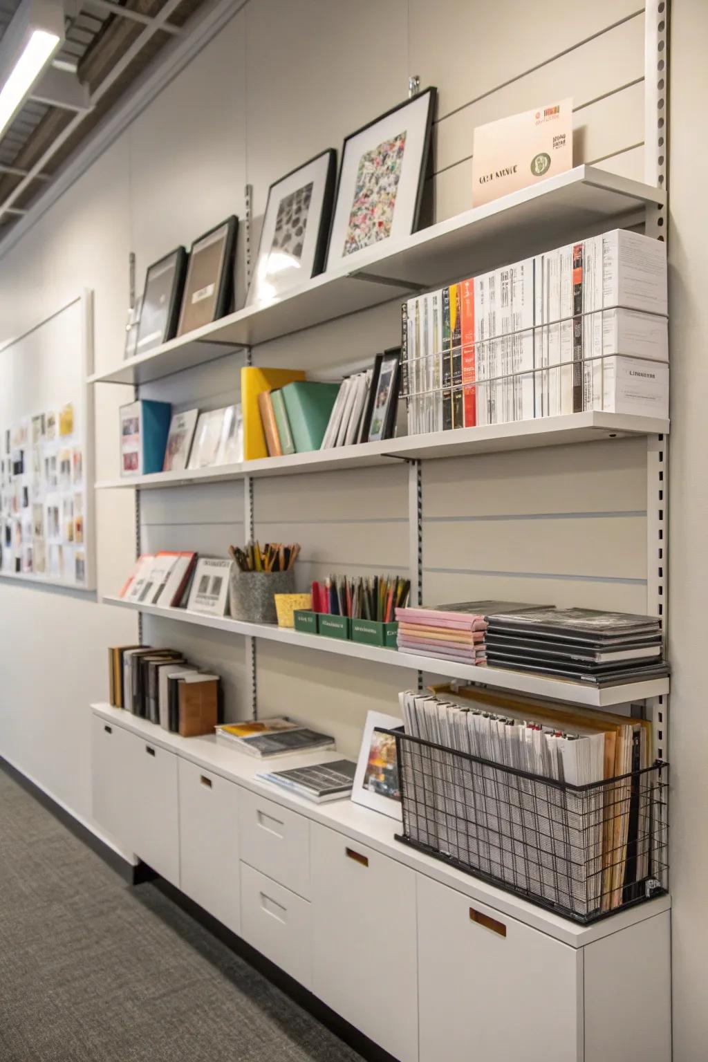 Well-organized shelves ensure design essentials are both accessible and beautifully showcased.
