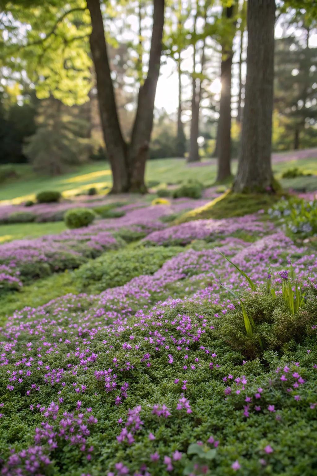 Creeping thyme delivers a feast for the senses as a ground cover.