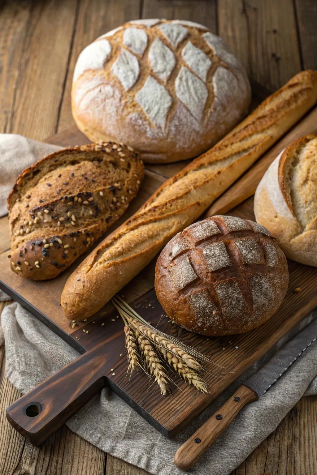 A rustic gathering of fresh breads perfect for sharing.