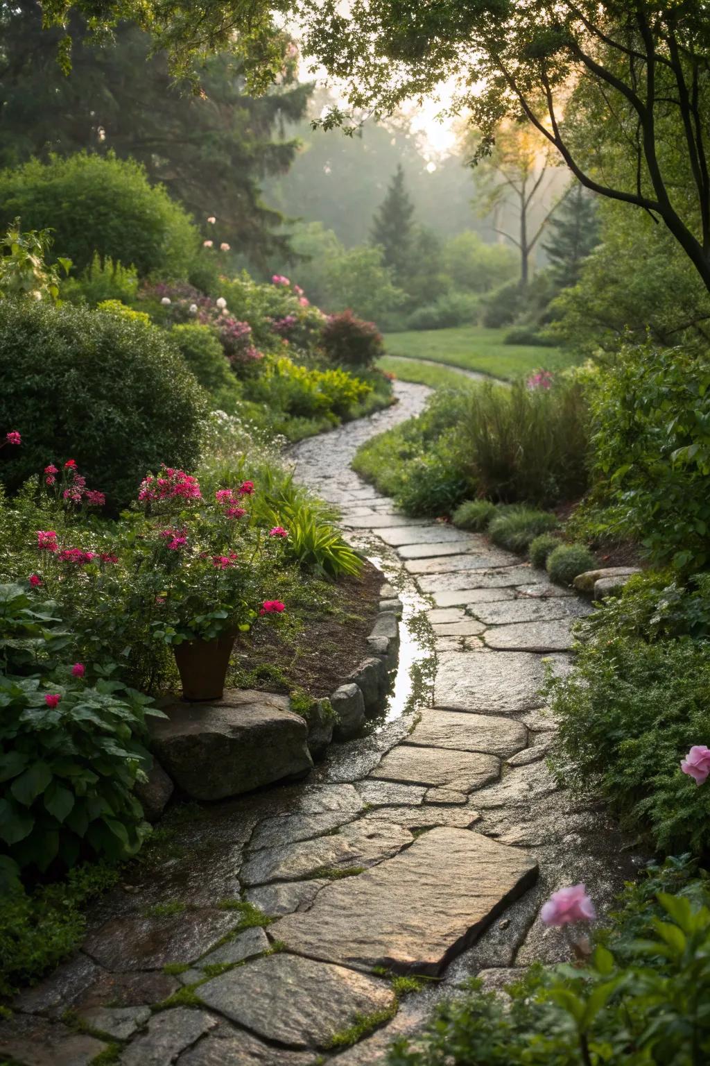 A delightful porous stone pathway, improving garden beauty and functionality.