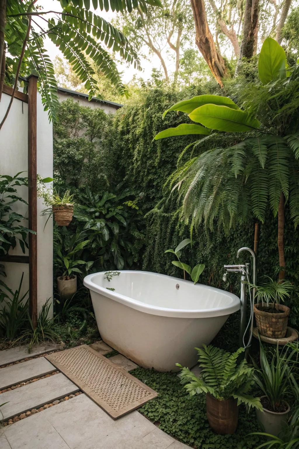 Unwind in a freestanding tub surrounded by nature’s tranquility.