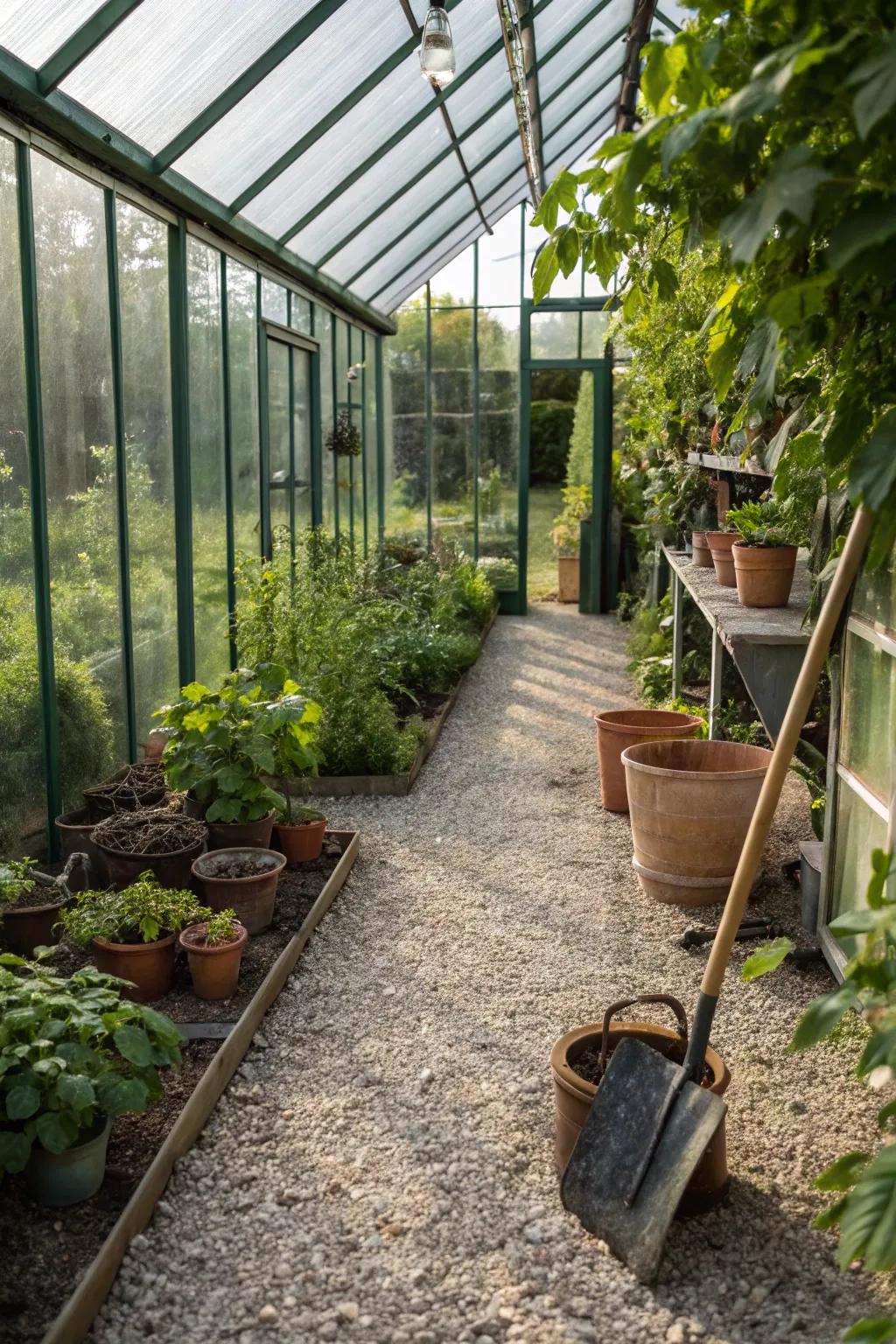 Gravel floors guarantee usefulness and superb drainage capabilities.