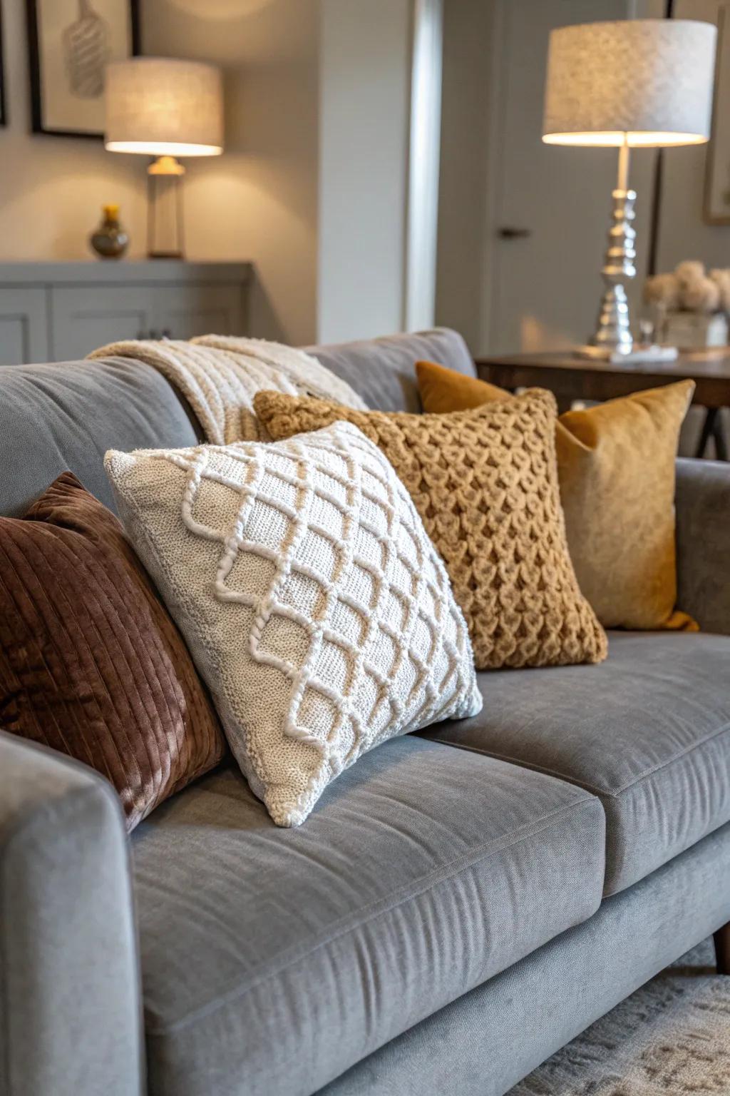 A variety of textures gives your sofa arrangement depth and interest.