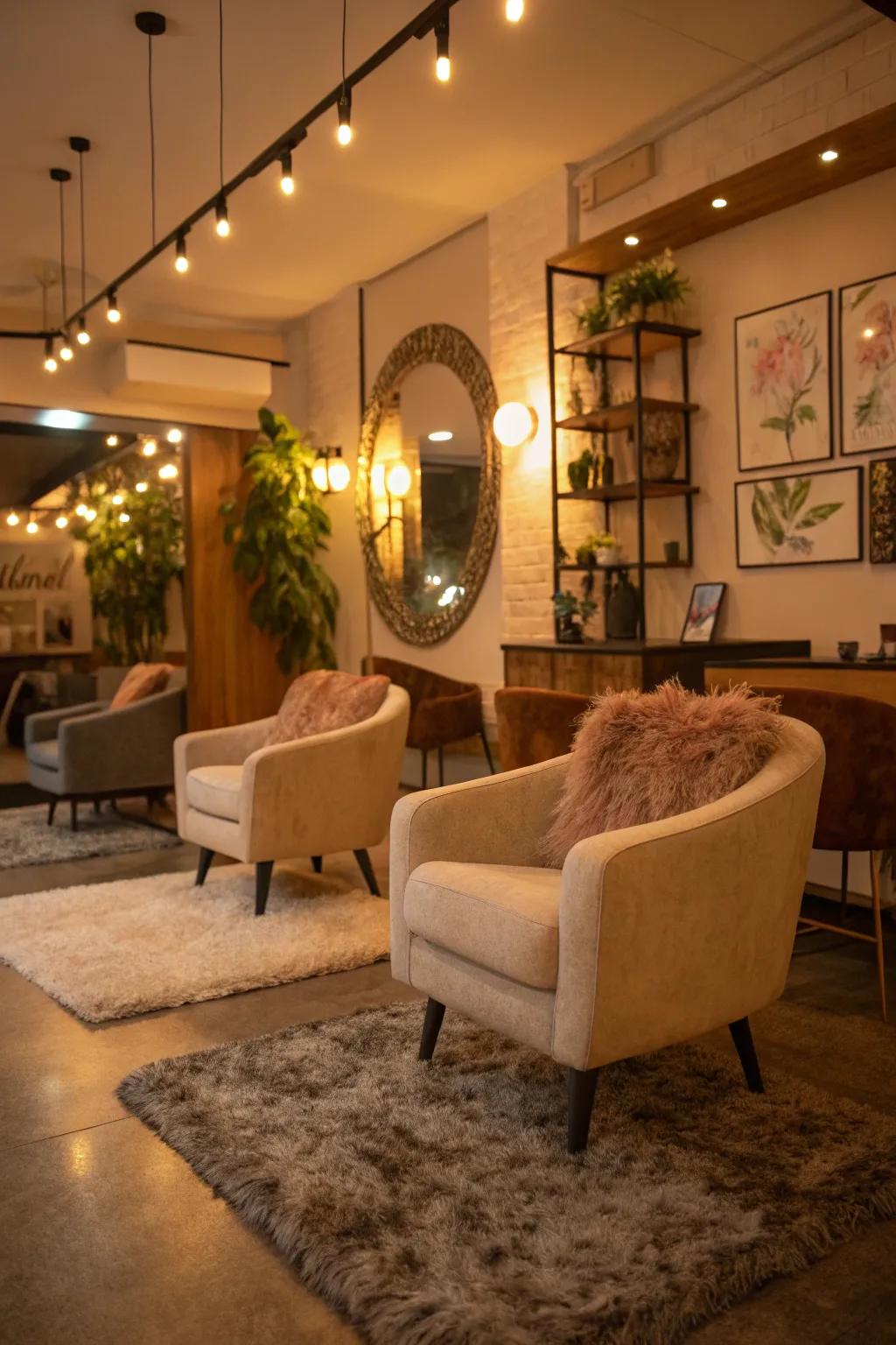 Warm lighting can really boost the overall feel of your salon.