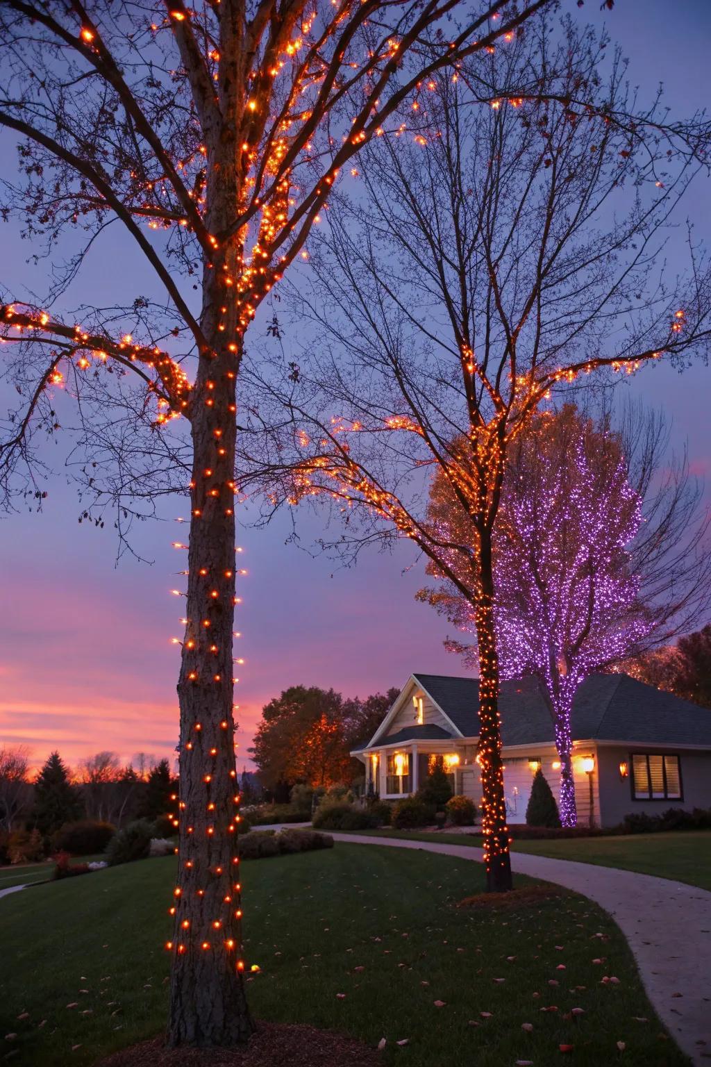 Delicate lights spread a magical glow, enhancing the Halloween spirit.