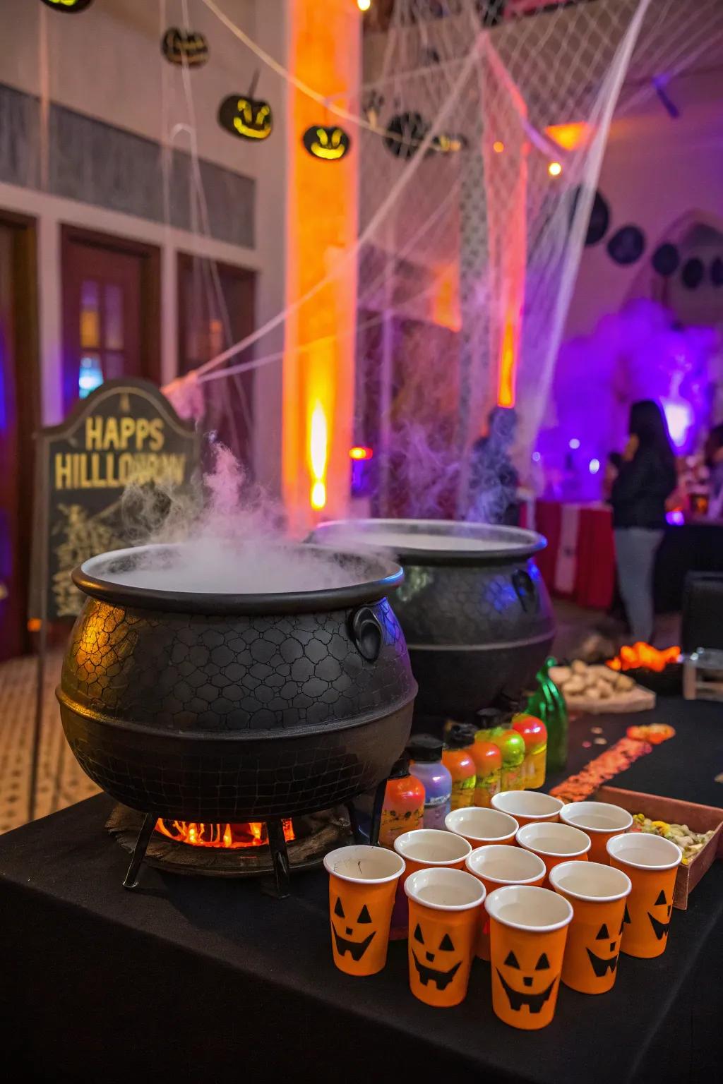A witch's brew drink area establishes the eerie tone.