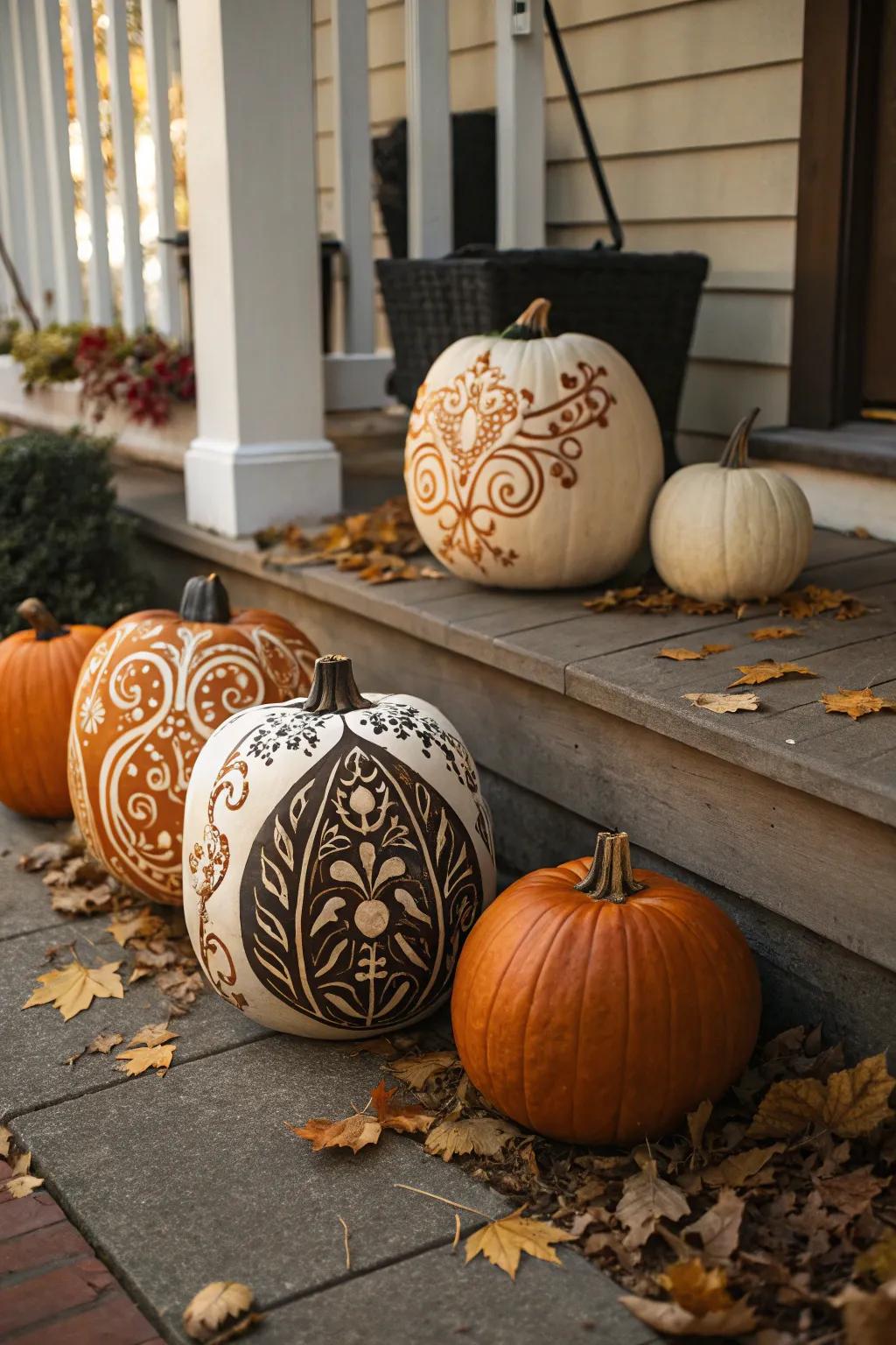 Adhesive film artistry transmutes gourds into exquisite All Hallows' Eve showcases.