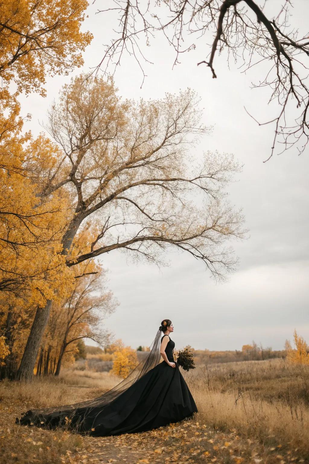 Embrace drama with ebony wedding attire.