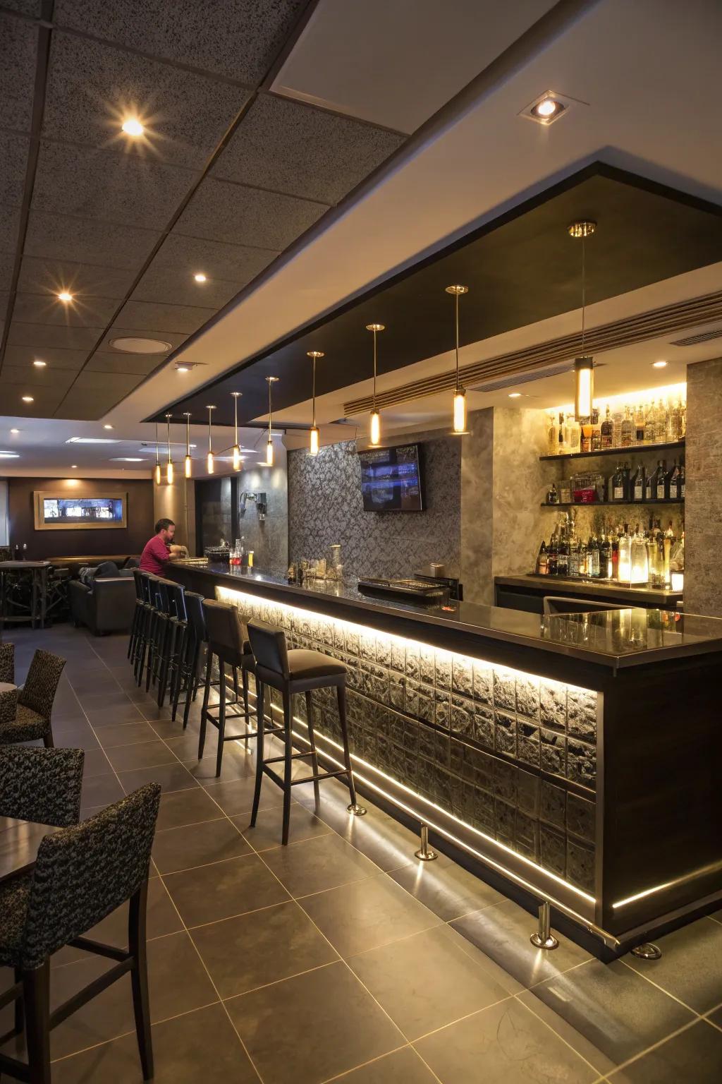 Build a stylish basement bar for entertaining guests stylishly.