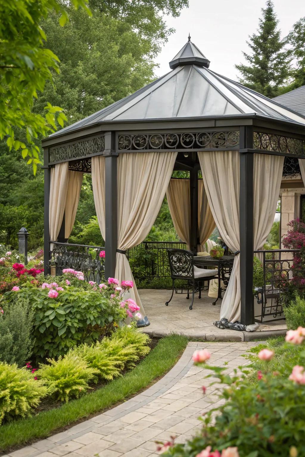Amplify privacy and flair with gazebo fabrics.