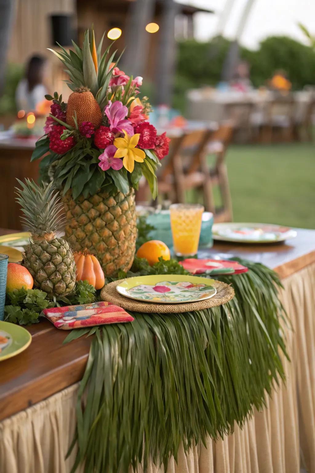 Grass skirts add a tiki-inspired feel to your dining experience.