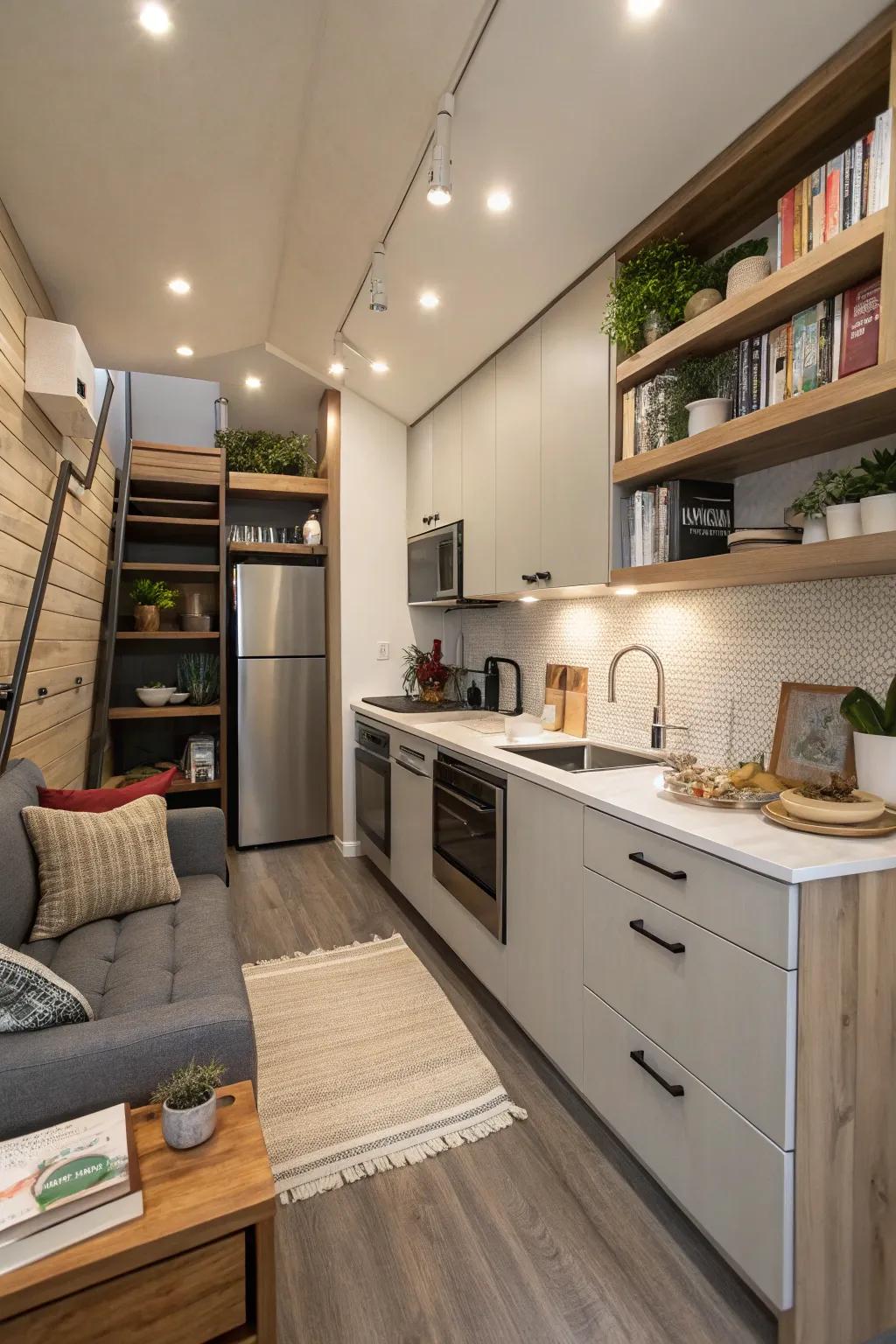 Small yet completely functional, this cooking area maximizes what is available.