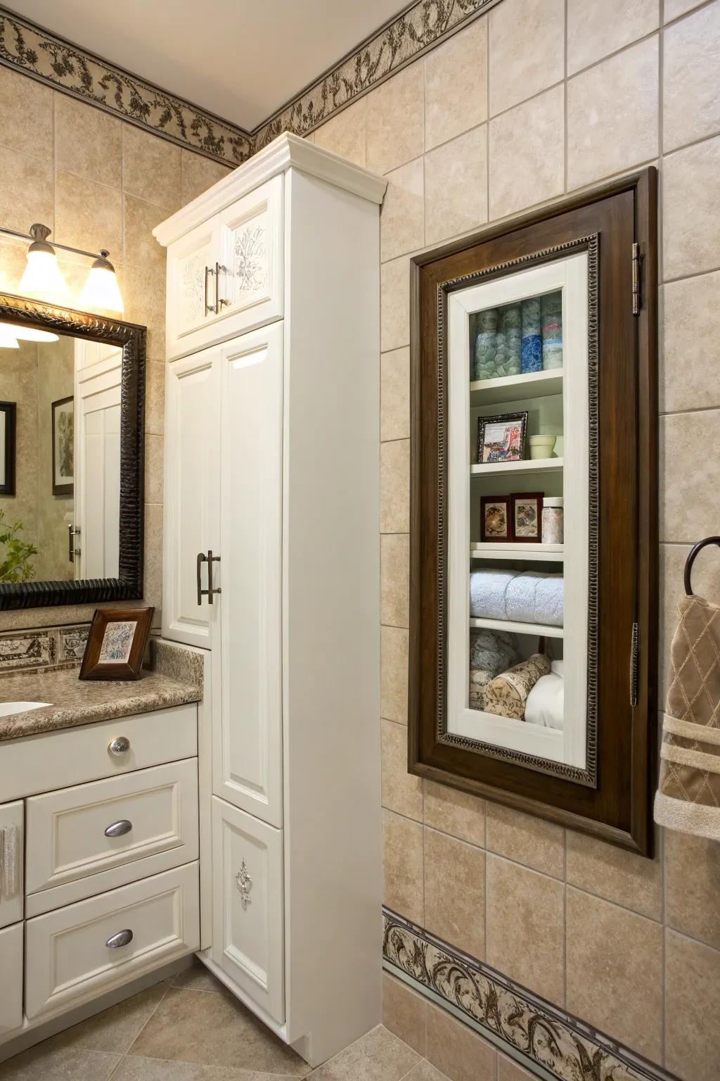 A photograph cleverly disguising a hidden storage cabinet.