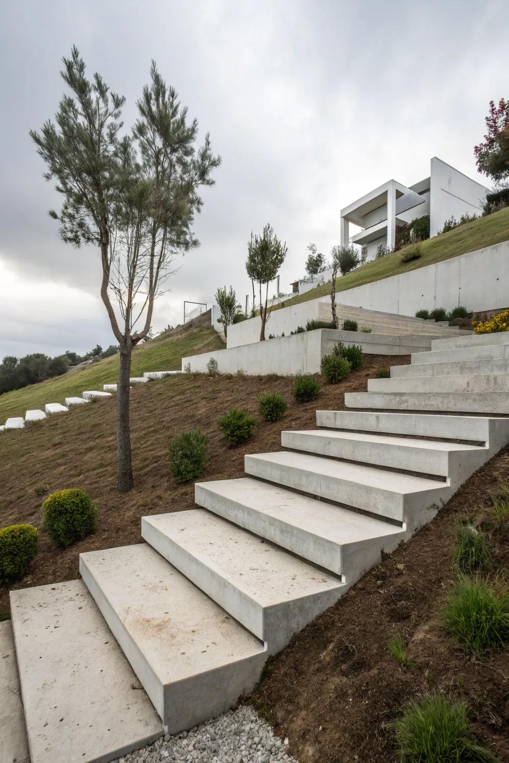 Weightless concrete treads introduce a modern elegance to your landscape.