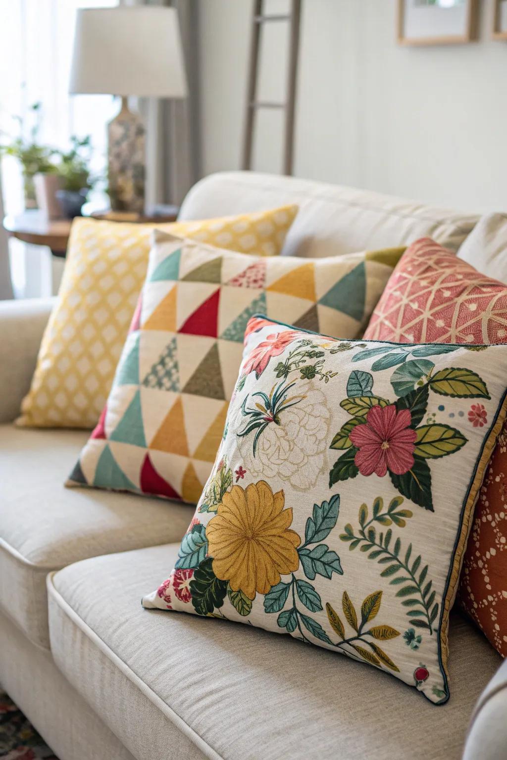 Blending patterns introduces a dynamic and customized touch to the decor.