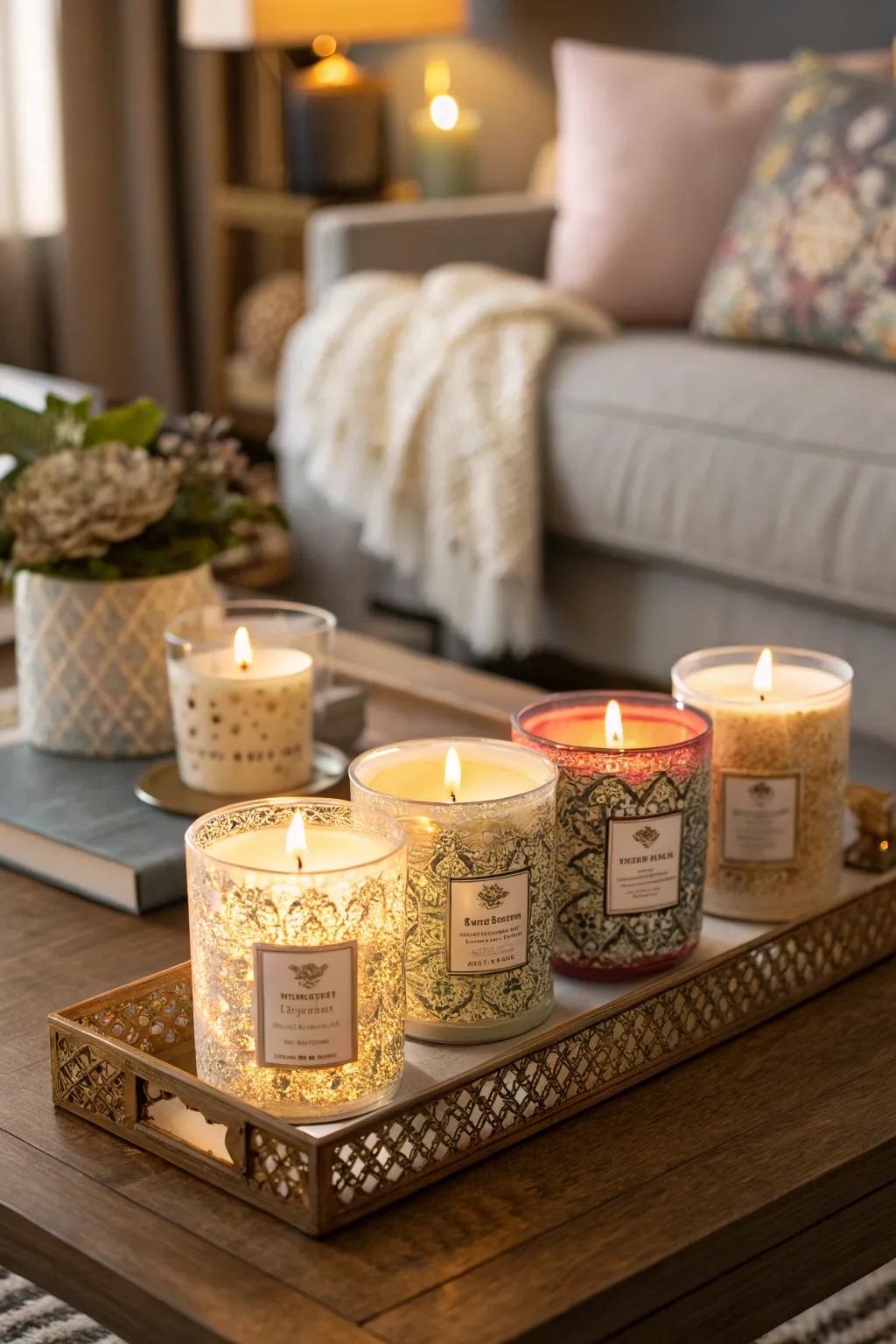 A selection of fragrant wax lights, infusing an inviting fragrance throughout the space.