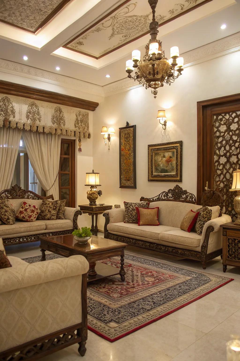 A sophisticated living room with elegant furniture