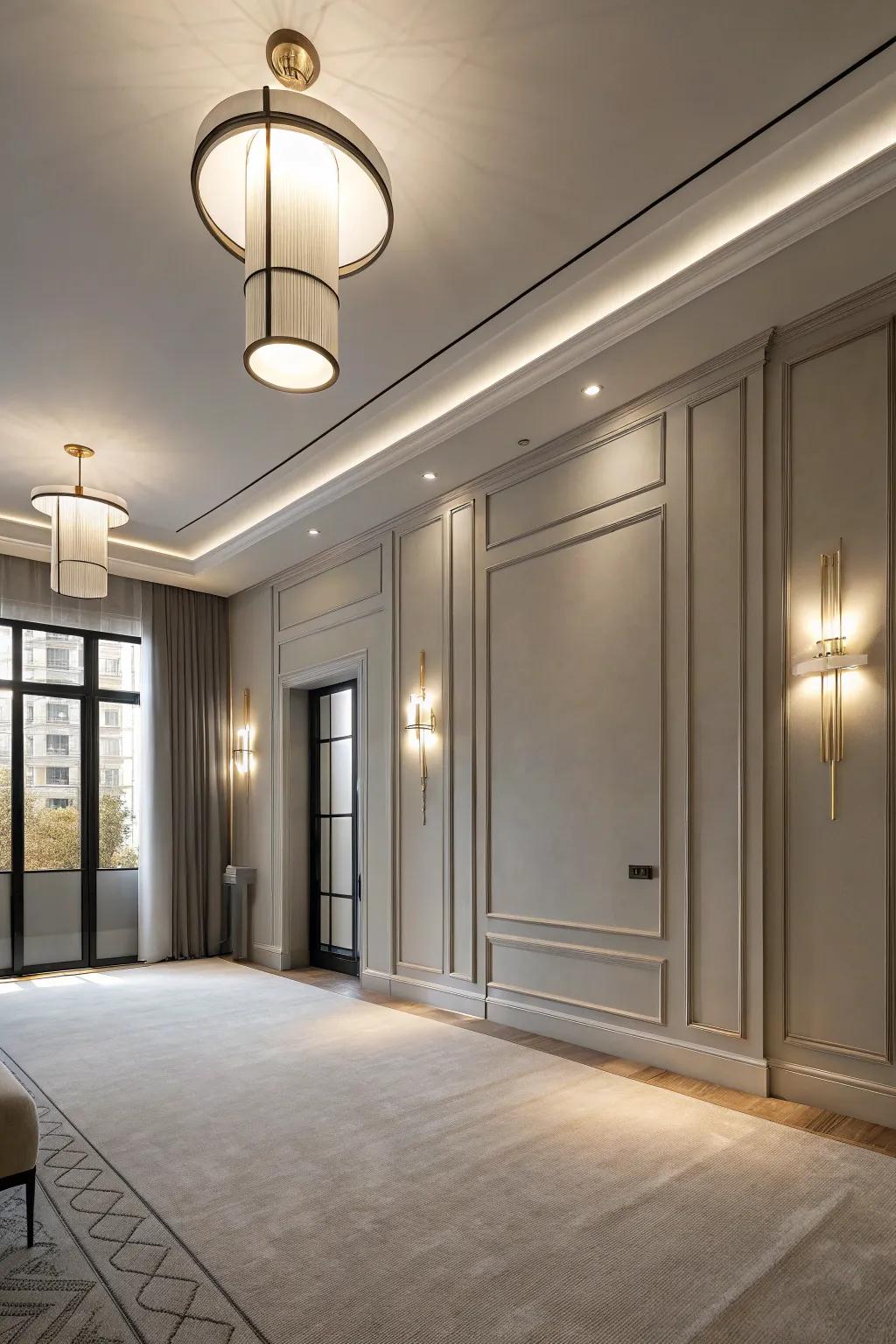Modern fixtures enhance minimalistic designs.