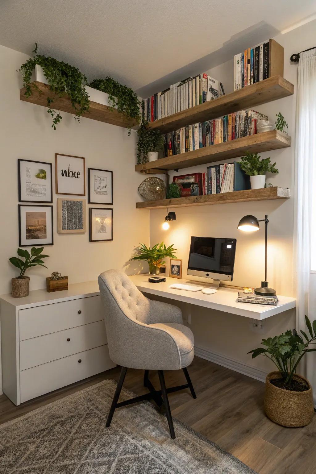 A streamlined and practical corner office design.