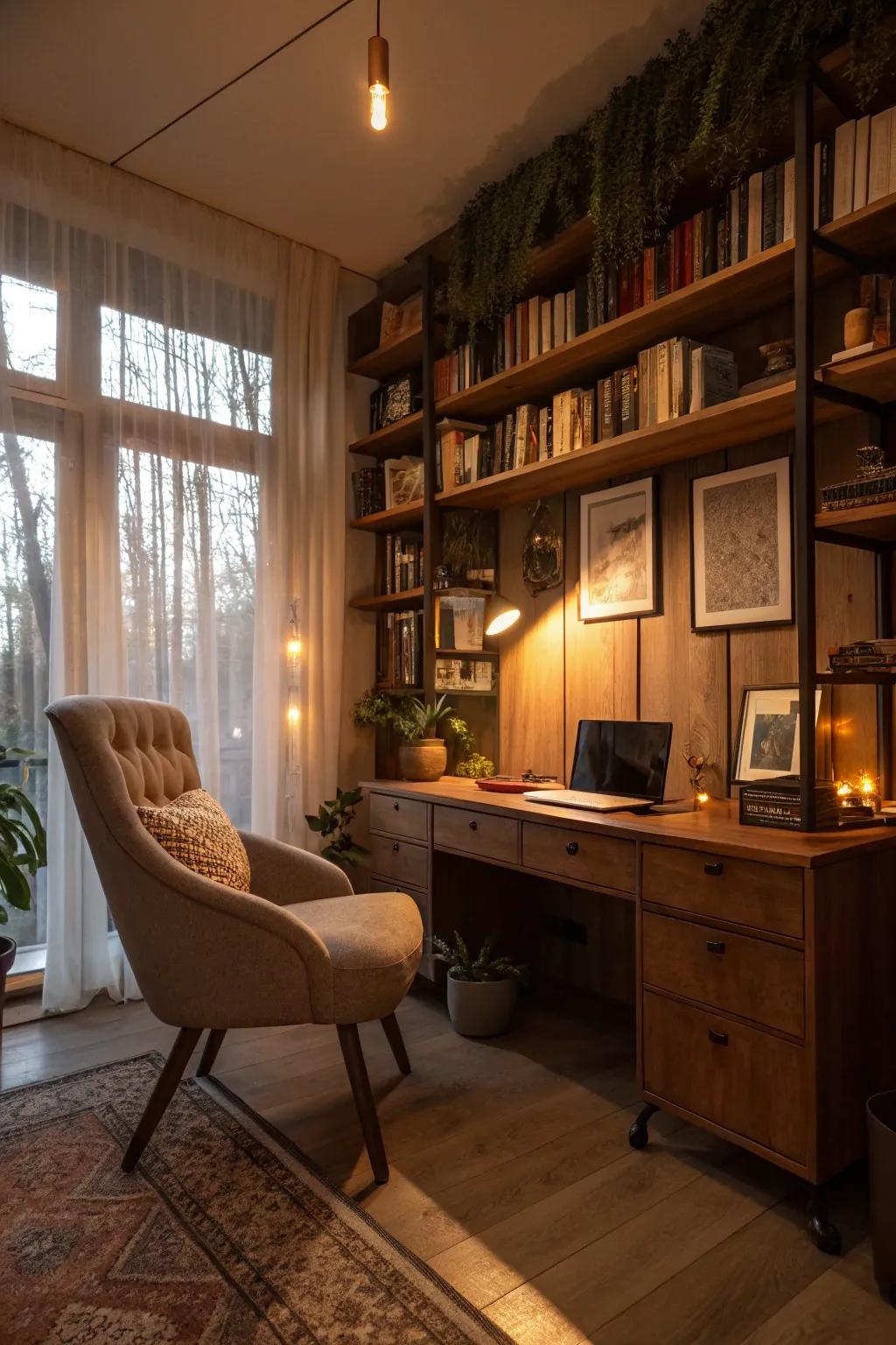 Establish the atmosphere using comforting, ambient lighting.