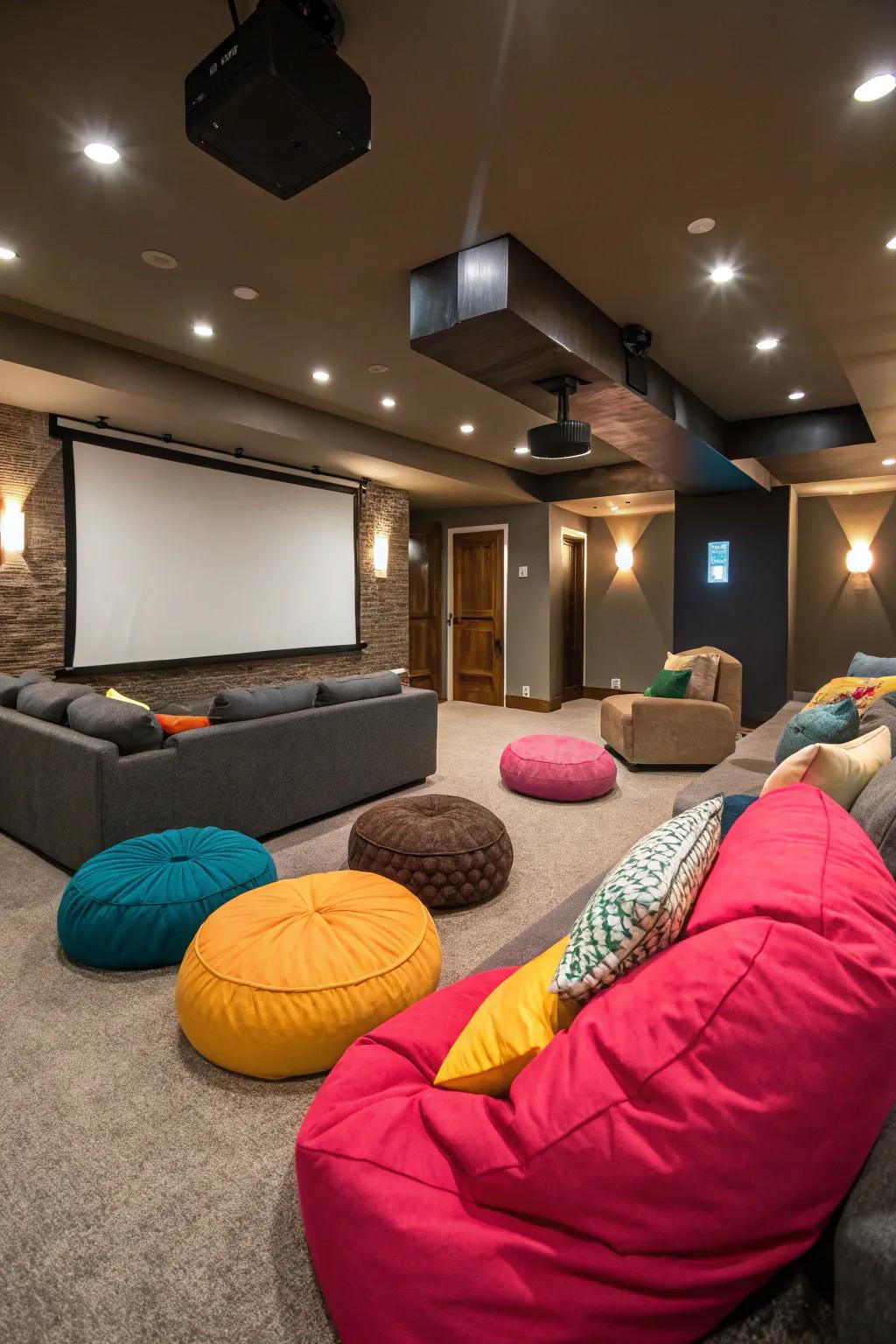 Bean bags introduce a carefree and relaxed feel to your home cinema.