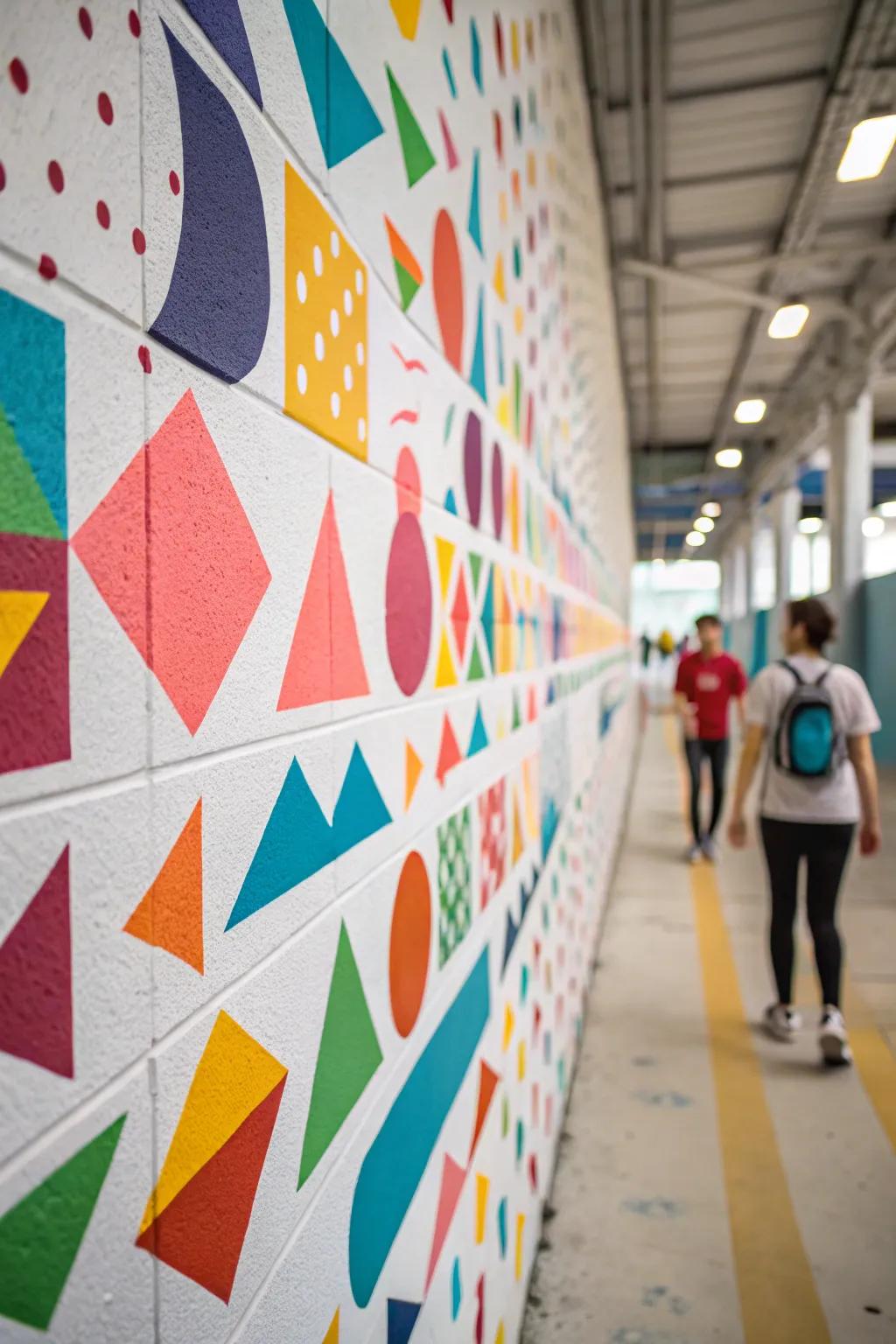 Polygonal figures infuse a bold 90s aesthetic into any wall.