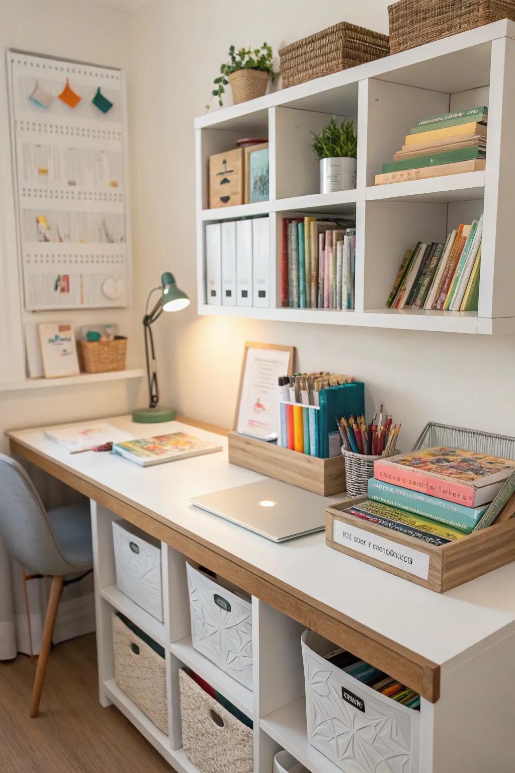 Efficient storage methods for a tidy learning area.