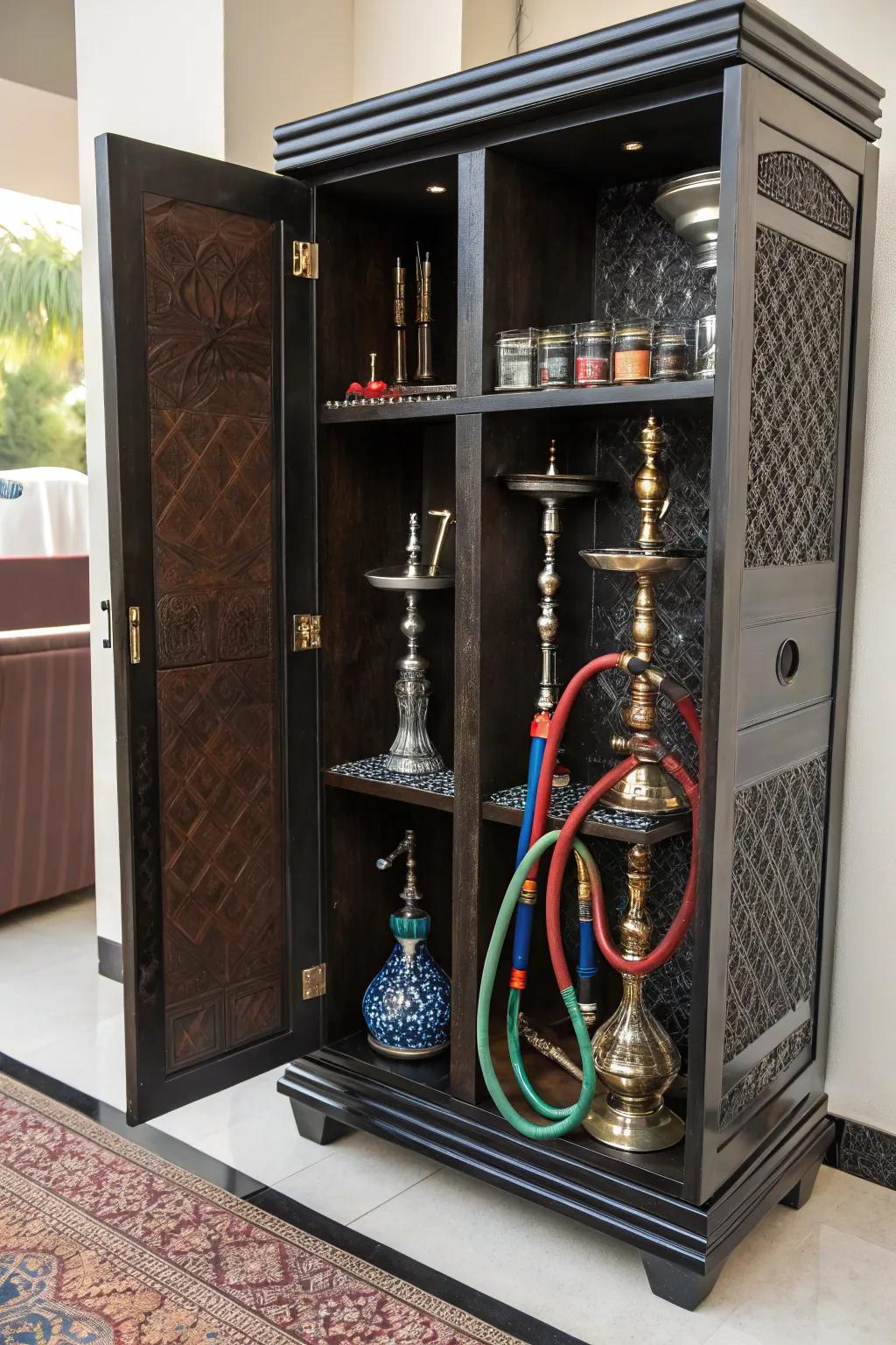 A stylish cabinet cleverly conceals and organizes your smoking device supplies.