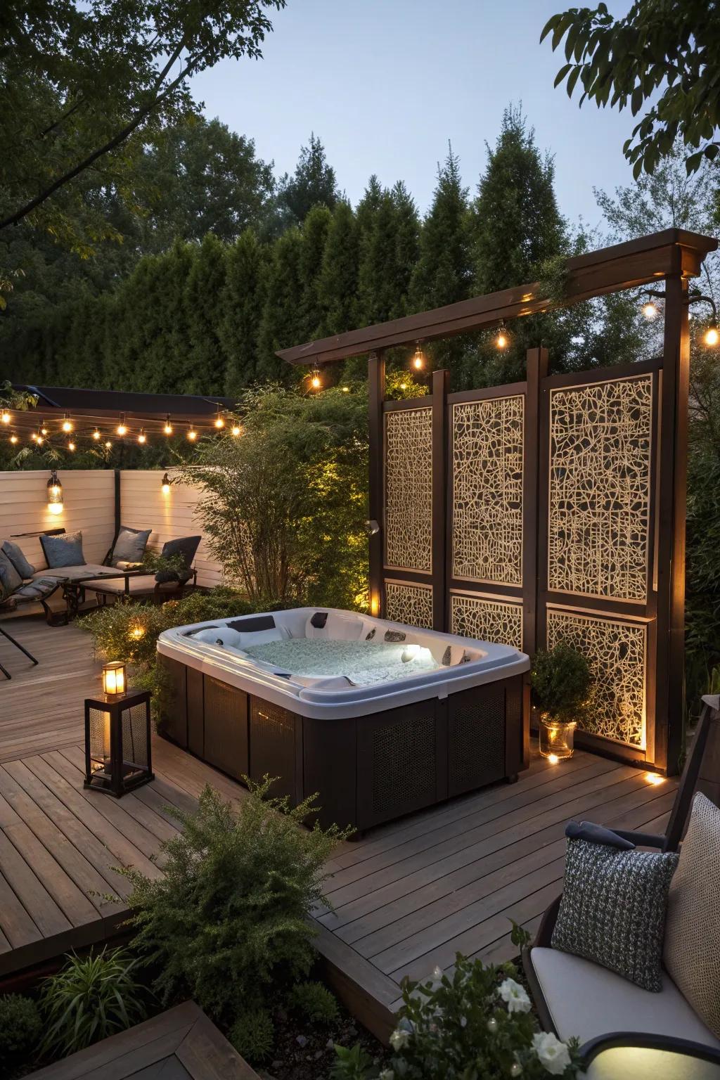 Privacy features bring seclusion and class to your hot tub zone.