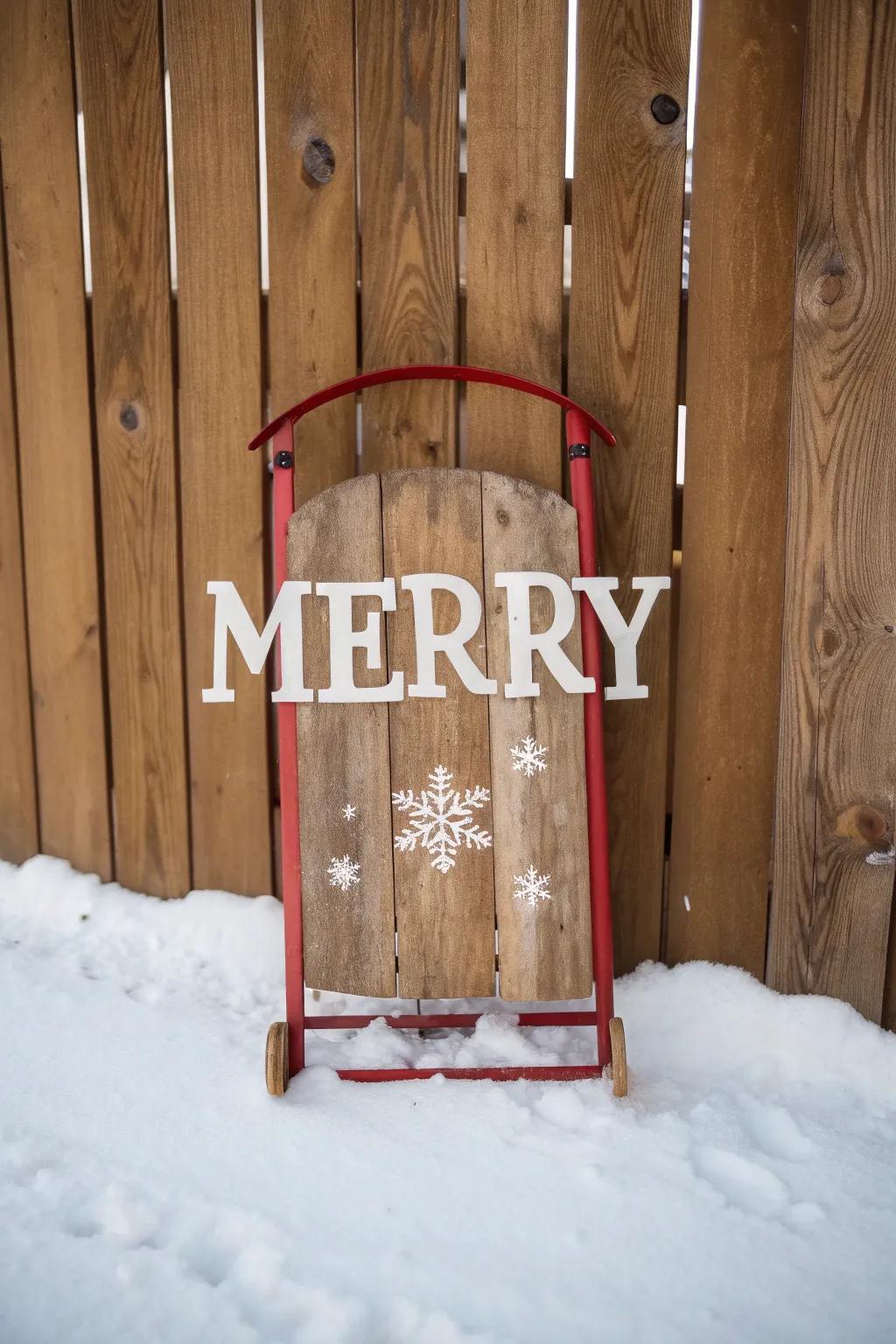 A lovely sled showcasing a cheerful holiday greeting